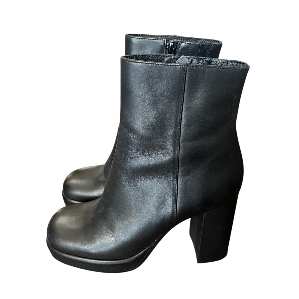 Jeffrey Campbell Black Leather Block Heel Ankle Boots